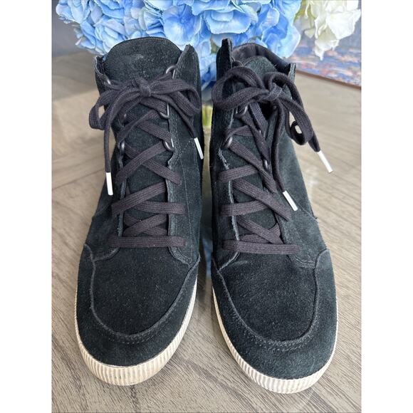 Sorel Out N About Wedge Womens Ankle Bootie Sneakers Black Suede Size 9.5 - Picture 1 of 7